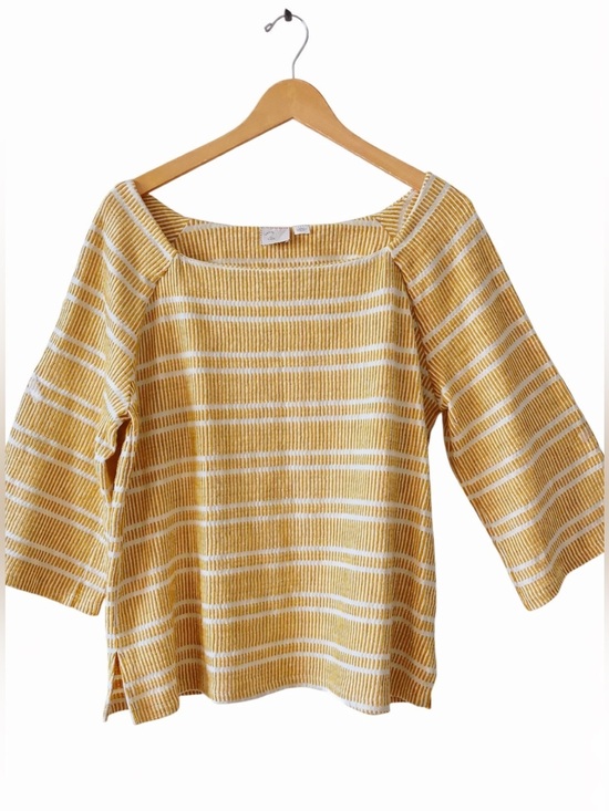 Anthropologie Sweaters - ANTHROPOLOGIE POSTMARK | Mustard Yellow Striped Knit Top | Size XL